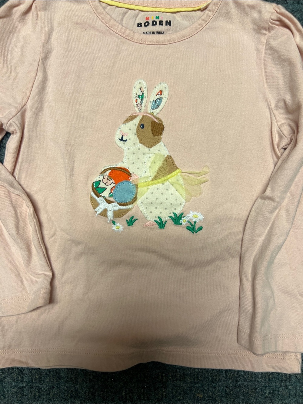 Boden Light Pink Bunny Appliqué Long-Sleeve Tee